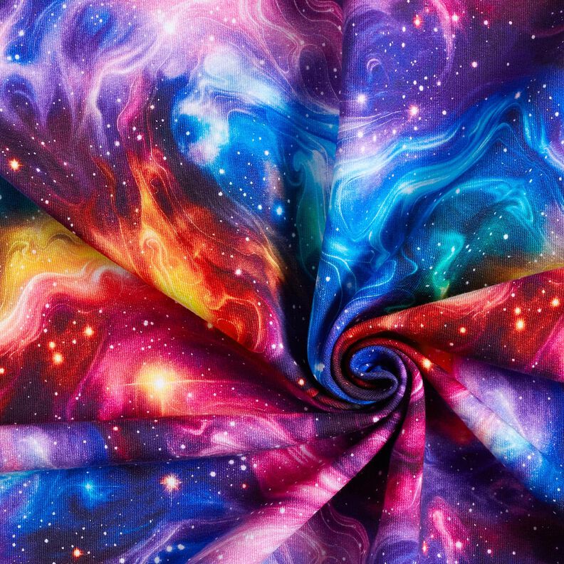 French Terry Galaxy Digital Print – blue lilac/fire red, image number 3
