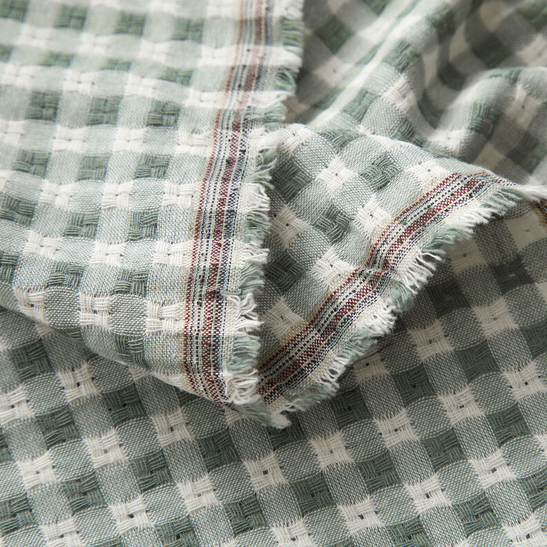 Textured check cotton fabric – white/reed,  image number 3