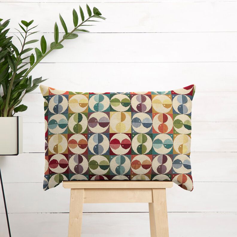 Decor Fabric Tapestry Fabric circles and squares – light beige/blue, image number 6