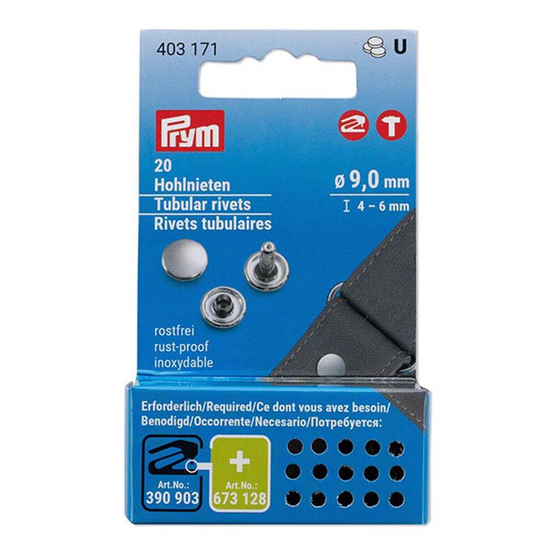 Hollow Rivets 4-6mm Clamping Range [20 Stück | Ø 9 mm] | Prym – silver metallic,  image number 1