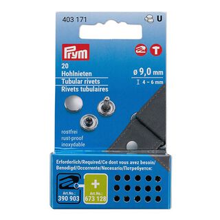 Hollow Rivets 4-6mm Clamping Range [20 Stück | Ø 9 mm] | Prym – silver metallic, 