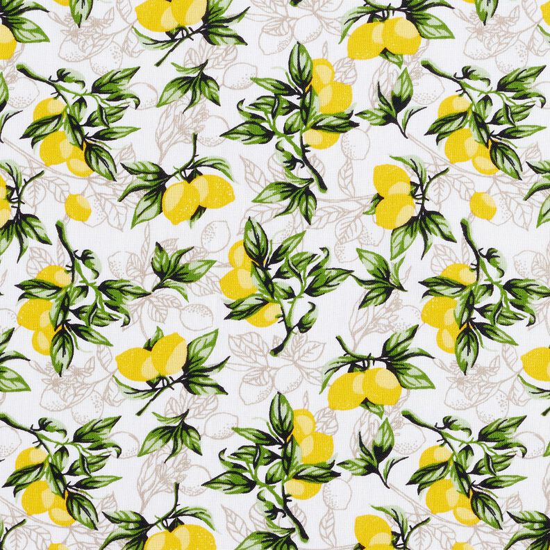 Cotton Cretonne Lemon branches – white/lemon yellow,  image number 1