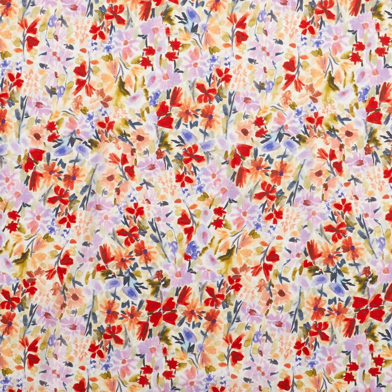 Watercolour flower meadow digital print cotton voile – ivory/red,  image number 1