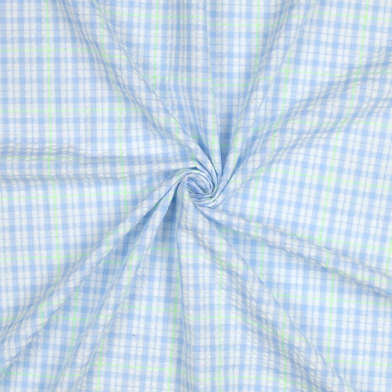 Seersucker Cotton Blend Check – light blue/neon green,  image number 3