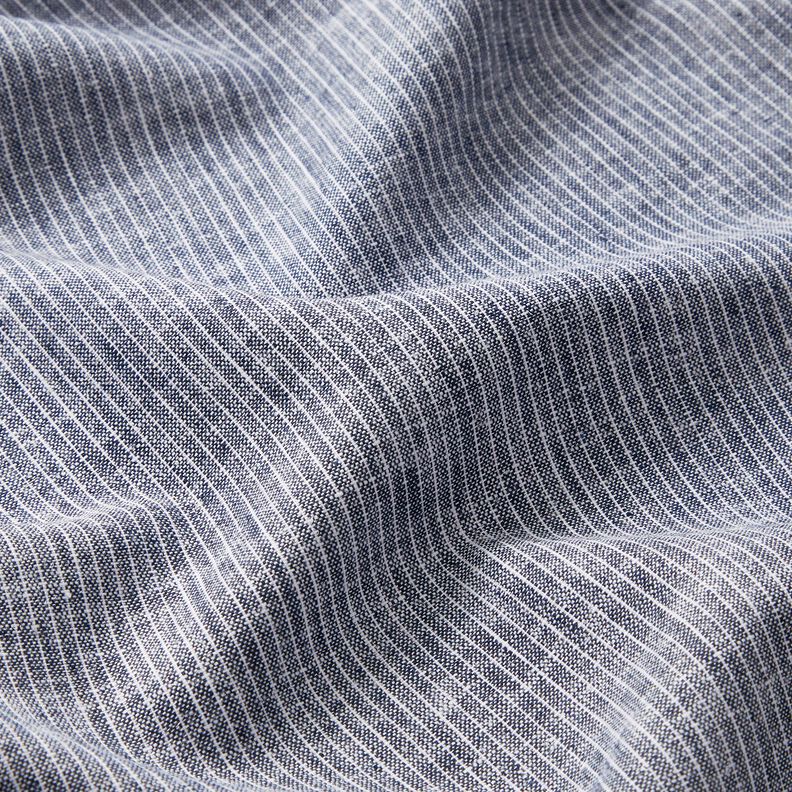 Linen Cotton Blend Narrow Stripes – midnight blue/white,  image number 2