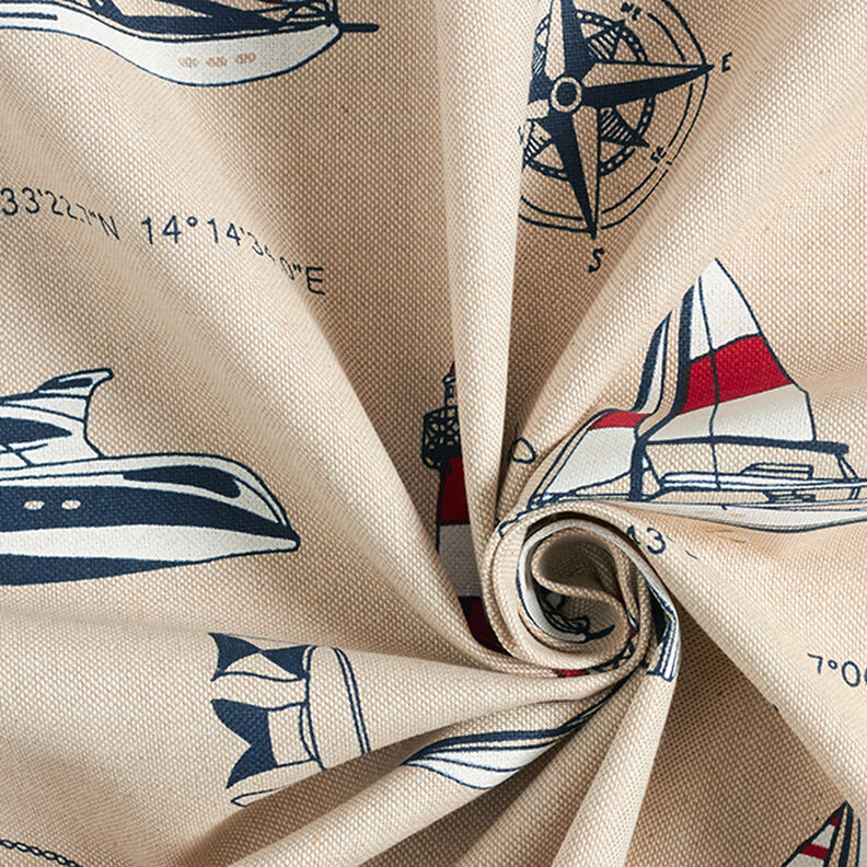 Decorative half Panama fabric "Yacht Club" – natural/red,  image number 3