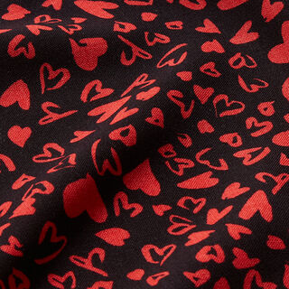 Hearts viscose fabric – black/red, 