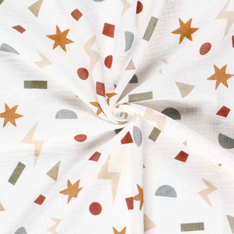 Double Gauze/Muslin geometric symbols – ivory/caramel,  image number 3