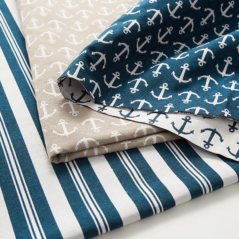 Decor Fabric Jacquard anchor – ocean blue/white,  image number 5