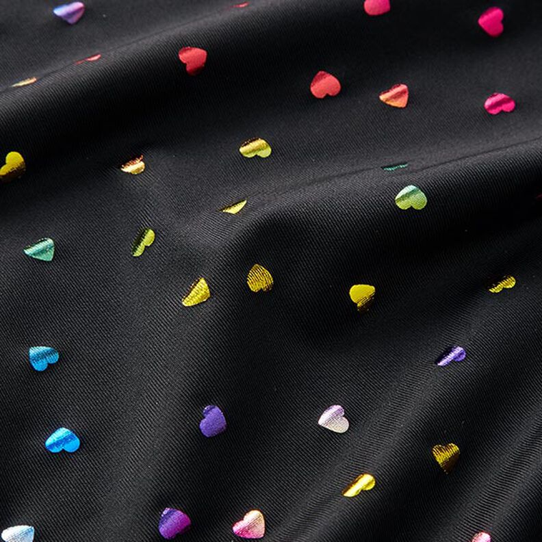 Foil jersey, colourful shimmering hearts &ndash; black,  image number 2