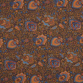 Shirting Fabric retro flowers and paisley pattern – midnight blue/caramel, 