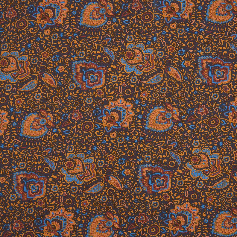 Shirting Fabric retro flowers and paisley pattern – midnight blue/caramel,  image number 1