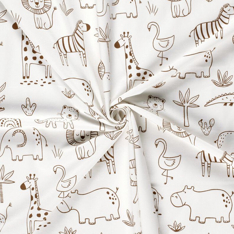 Cotton Jersey jungle animal drawings – ivory/chocolate,  image number 3