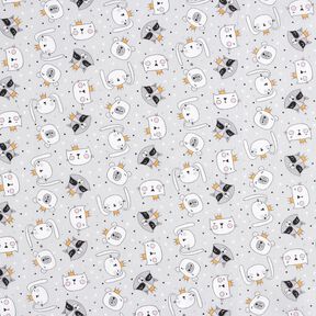 Cotton Poplin Animals with crowns – light grey, 