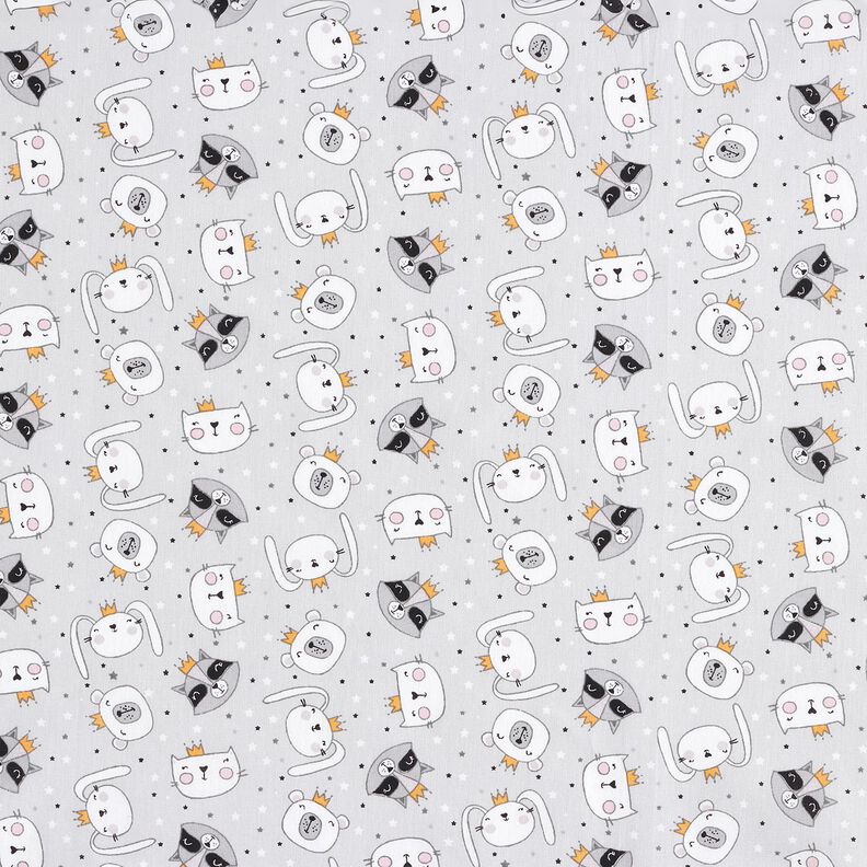 Cotton Poplin Animals with crowns – light grey,  image number 1