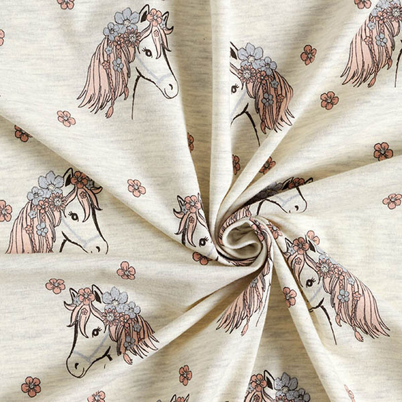 Cotton Jersey Glitter Horses and Flowers – natural/silver,  image number 3
