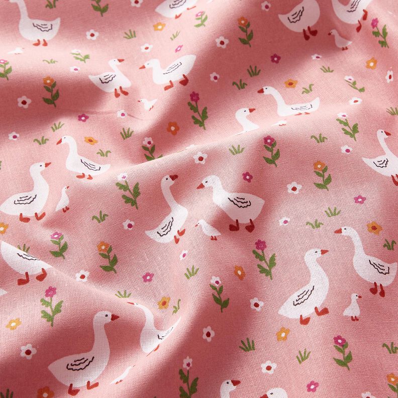 Cotton Poplin Geese in the meadow – pink,  image number 2
