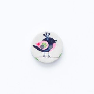 2-Hole Button with Bird Motif [ Ø 15 mm ] – offwhite/black, 