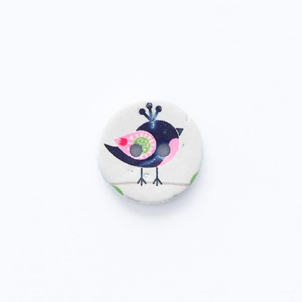 2-Hole Button with Bird Motif [ Ø 15 mm ] – offwhite/black,  image number 1