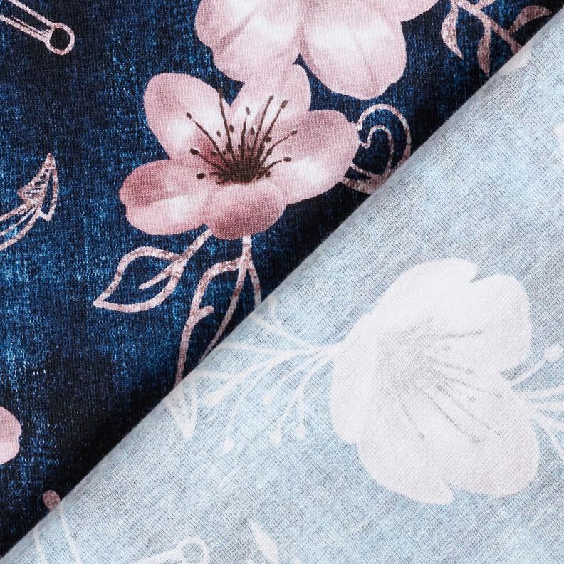 Cotton Jersey Blossoms & anchor | Glitzerpüppi – midnight blue/light dusky pink,  image number 4