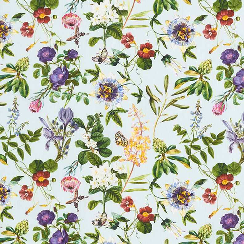 Cotton poplin fabric, floral splendour – light blue,  image number 1
