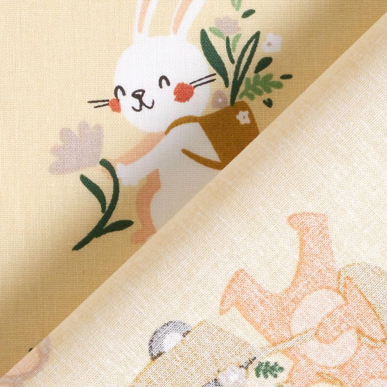 Cotton Poplin Animals picking flowers – vanilla yellow,  image number 4