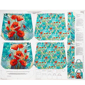 Bags Panel Canvas colourful poppies – blue-black/fire red, 