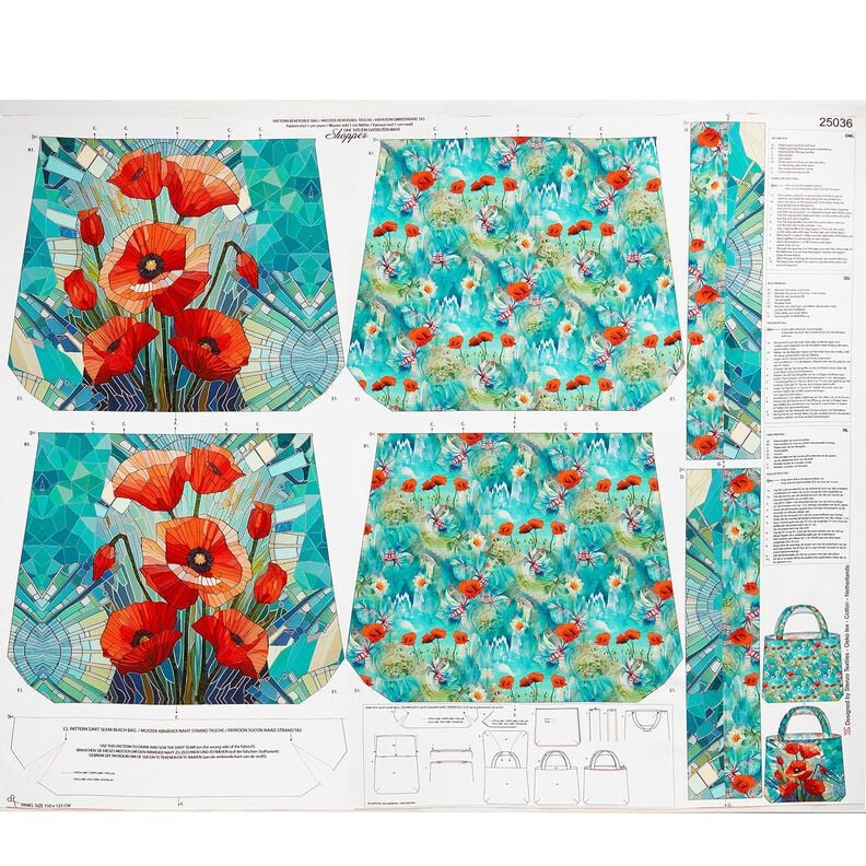 Bags Panel Canvas colourful poppies – blue-black/fire red,  image number 1