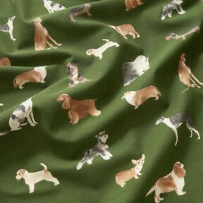 Decor Fabric Half Panama cute dogs – pine/brown, 
