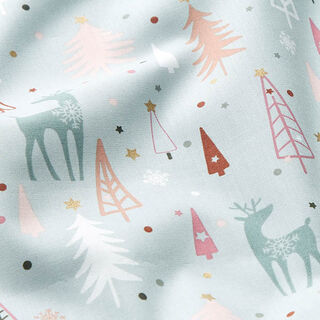 Cotton Poplin Fir Trees and Deer – silver blue/gold, 