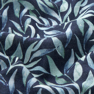 Double Gauze/Muslin Watercolour Leaves Digital Print – navy blue, 
