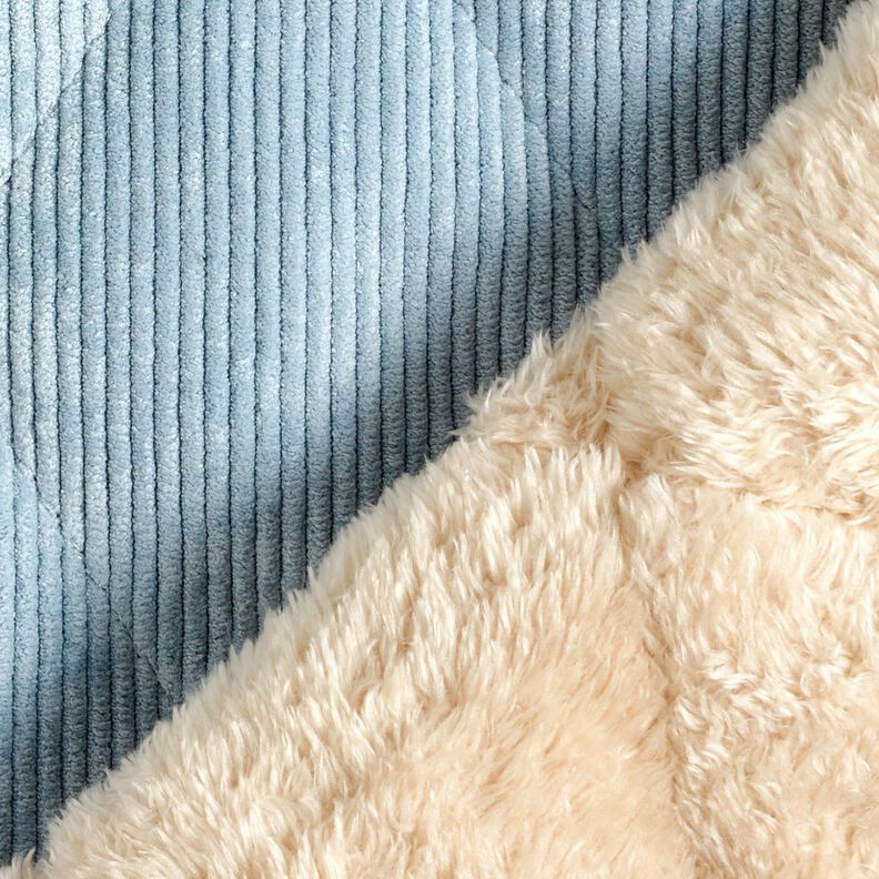 Quilted Fabric Corduroy with fur backing diamonds – light blue,  image number 5