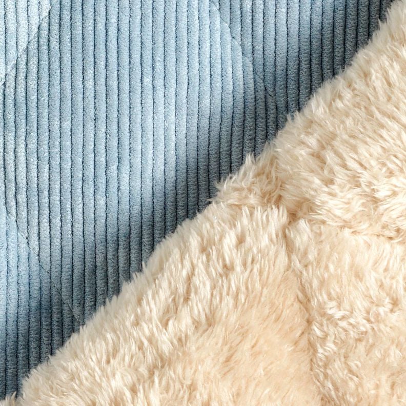 Quilted Fabric Corduroy with fur backing diamonds – light blue, image number 5