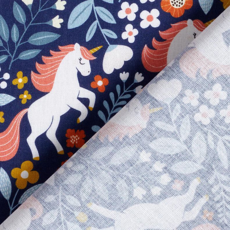 Cotton Poplin Floral Unicorn Digital Print – indigo,  image number 4