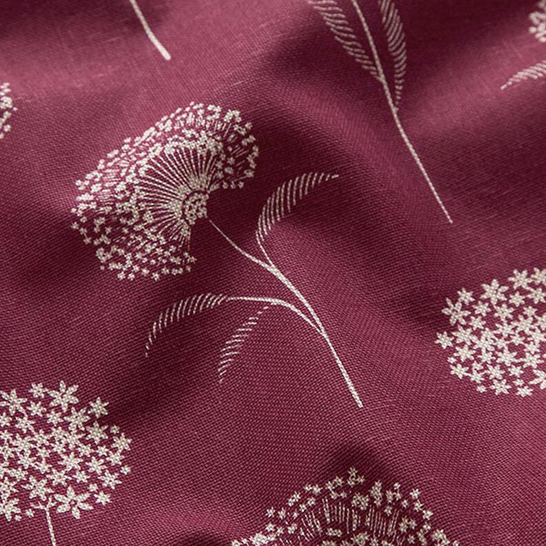 Decor Fabric Half Panama dandelions – natural/burgundy,  image number 2