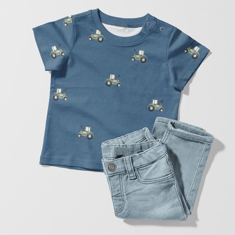 GOTS Cotton Jersey Tractor Digital Print – denim blue,  image number 6