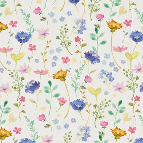 Decor Fabric Cotton Twill Meadow flowers – ivory/blue lilac, 