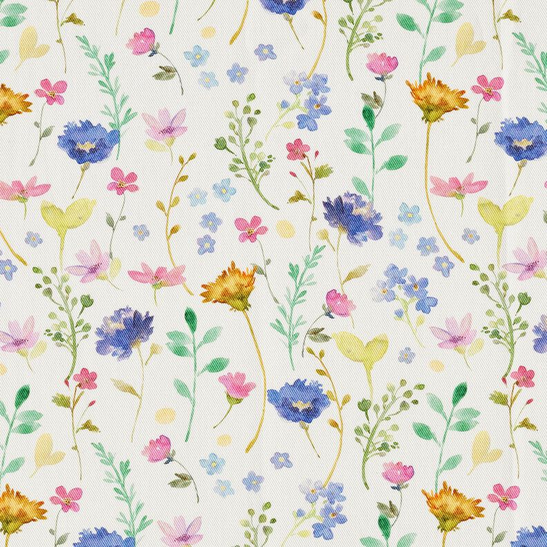 Decor Fabric Cotton Twill Meadow flowers – ivory/blue lilac, image number 1