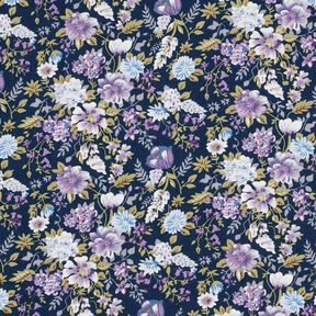 Cotton Poplin romantic flower meadow – navy blue/lavender, 
