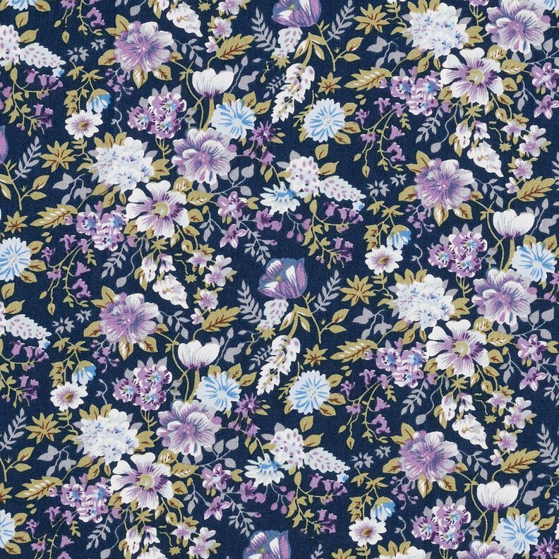 Cotton Poplin romantic flower meadow – navy blue/lavender, image number 1