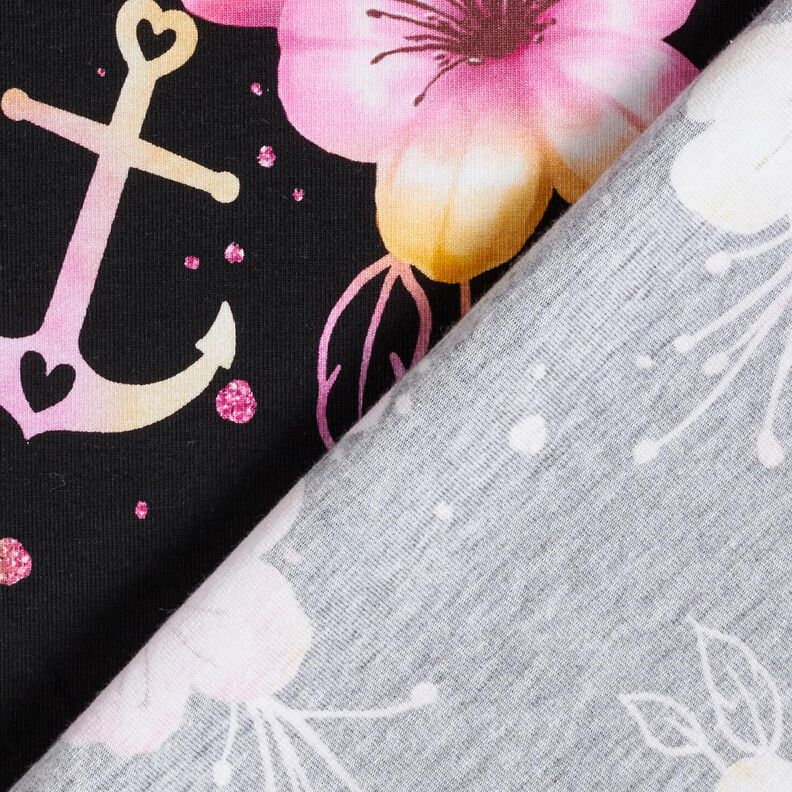 Cotton Jersey maritime flowers | Glitzerpüppi – black/purple,  image number 4
