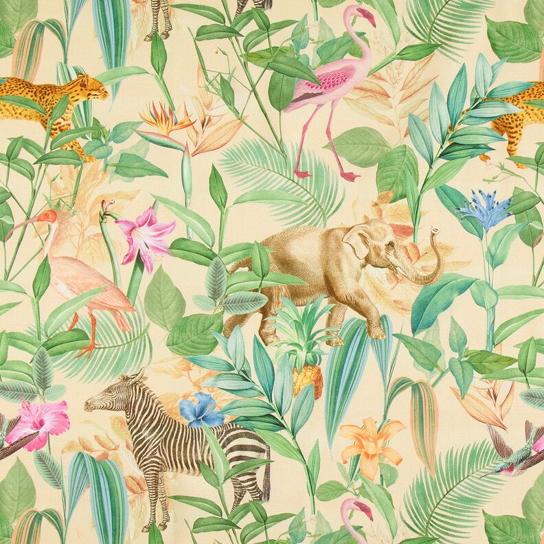 Decor Fabric Half Panama jungle animals – beige/green,  image number 1