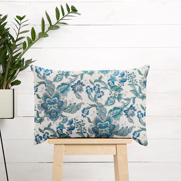 Decorative fabric Canvas Oriental ornamental flowers 280 cm – white/blue,  image number 7