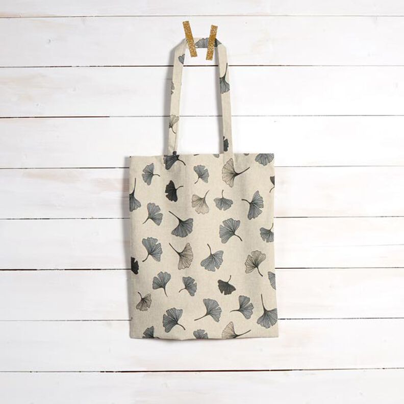 Half Panama Decor Fabric Ginkgo Leaves – grey/natural,  image number 10