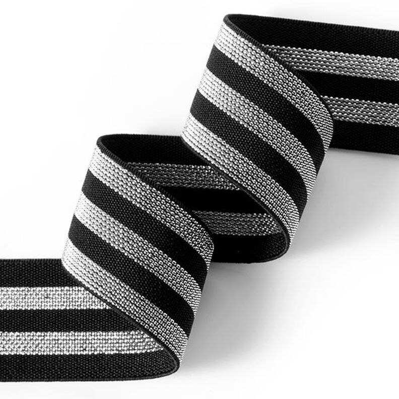 Striped Elastic [40 mm] – black/silver,  image number 2