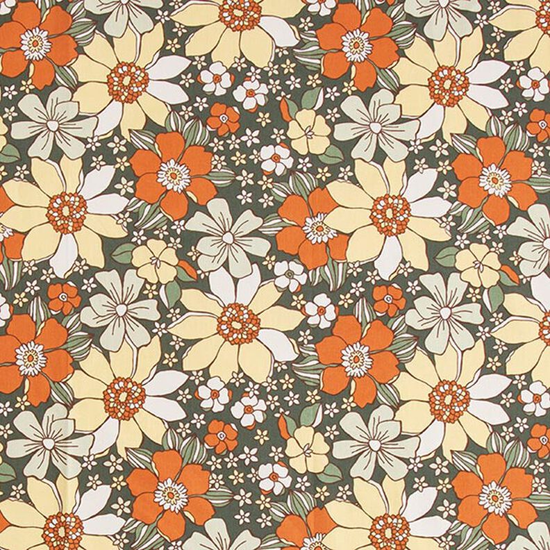 Cotton Cretonne Retro Flowers – light orange/light yellow,  image number 1