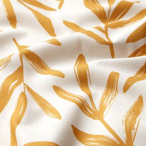 Decor Fabric Half Panama minimalist leaves – mustard/natural, 