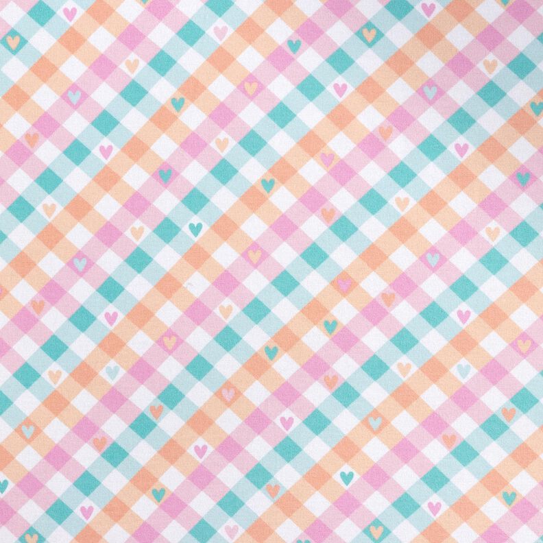 Cotton Flannel diagonal checks with hearts | by Poppy – white/salmon,  image number 1