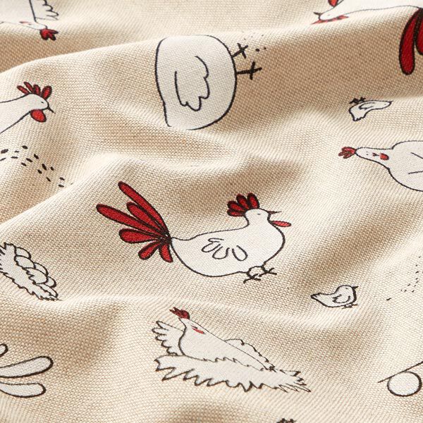 Decor Fabric Half Panama chickens – natural,  image number 2