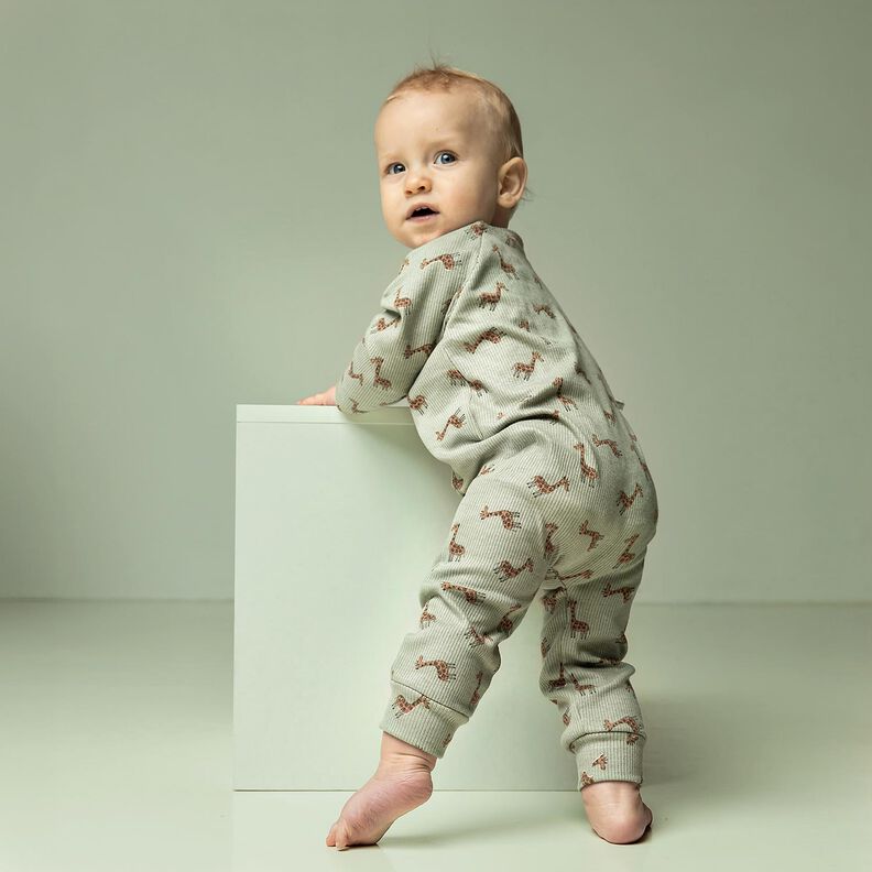Ribbed Jersey Cute giraffes – khaki, image number 5